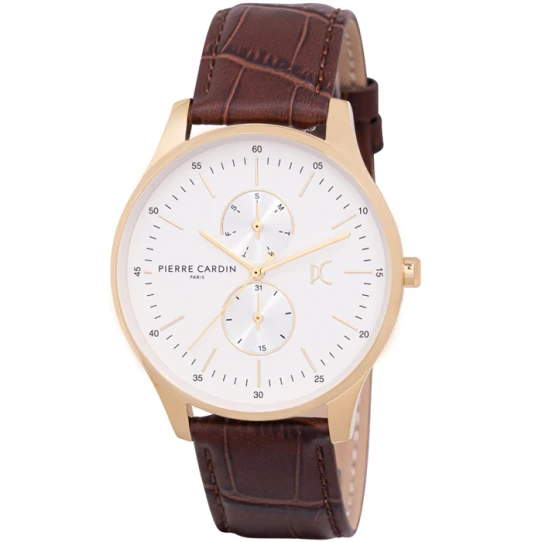 Pierre Cardin CBA.4031 Bastille City - Мъжки ръчен часовник с кварцов механизъм - корпус от Стомана - Естествена кожа - цвят Бял Кафяв