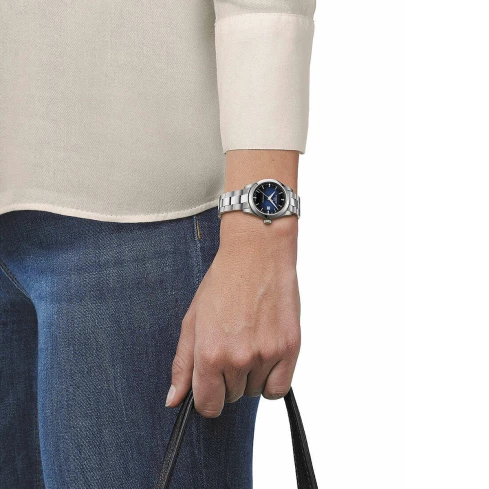 Дамски ръчен часовник с автоматичен механизъм - корпус от Стомана - Стоманена верижка - цвят Син Сив