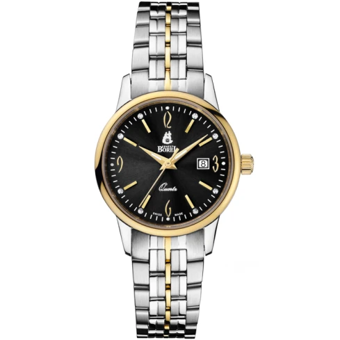 Дамски ръчен часовник с кварцов механизъм - корпус от Стомана - Стоманена верижка - цвят Черен Злато