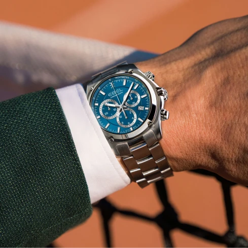 Мъжки ръчен часовник с кварцов механизъм - корпус от Стомана - Стоманена верижка - цвят Син Сив