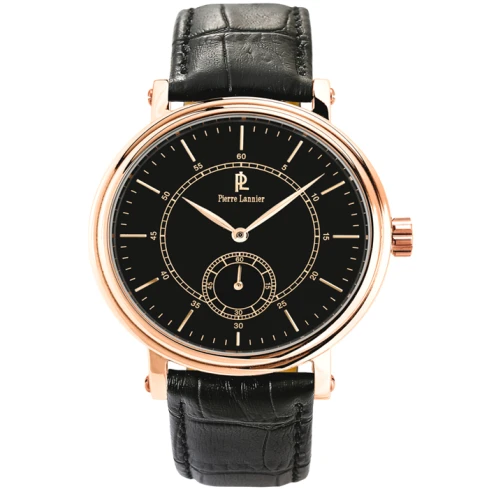 Мъжки ръчен часовник с кварцов механизъм - корпус от Стомана - Естествена кожа - цвят Черен Черен