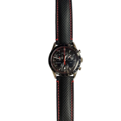 Мъжки ръчен часовник с кварцов механизъм - корпус от Стомана - Естествена кожа - цвят Черен Червен