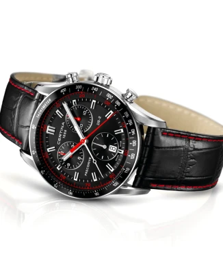 Мъжки ръчен часовник с кварцов механизъм - корпус от Стомана - Естествена кожа - цвят Черен Червен