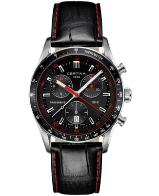 Мъжки ръчен часовник с кварцов механизъм - корпус от Стомана - Естествена кожа - цвят Черен Червен