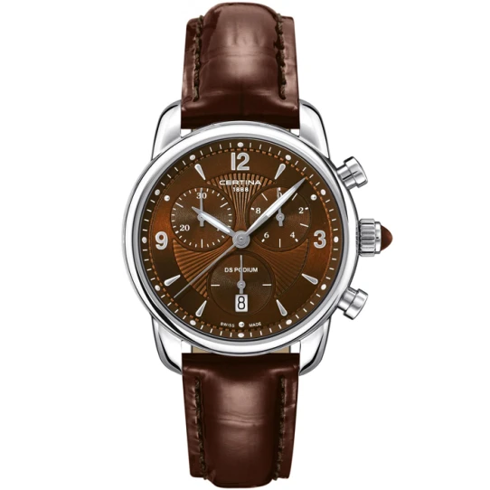 Дамски ръчен часовник с кварцов механизъм - корпус от Стомана - Естествена кожа - цвят Кафяв Кафяв