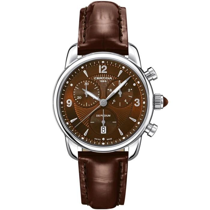 Дамски ръчен часовник с кварцов механизъм - корпус от Стомана - Естествена кожа - цвят Кафяв Кафяв