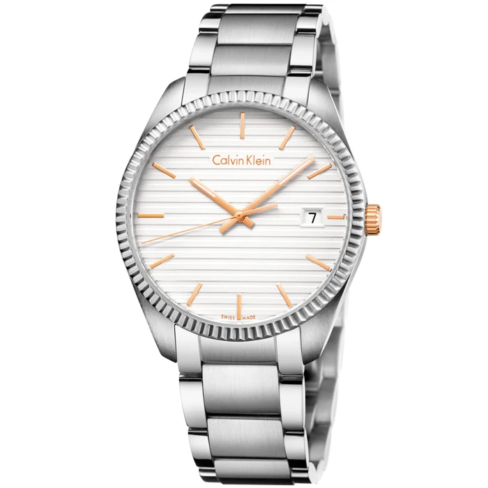 Мъжки ръчен часовник с кварцов механизъм - корпус от Стомана - Стоманена верижка - цвят Бял Сив