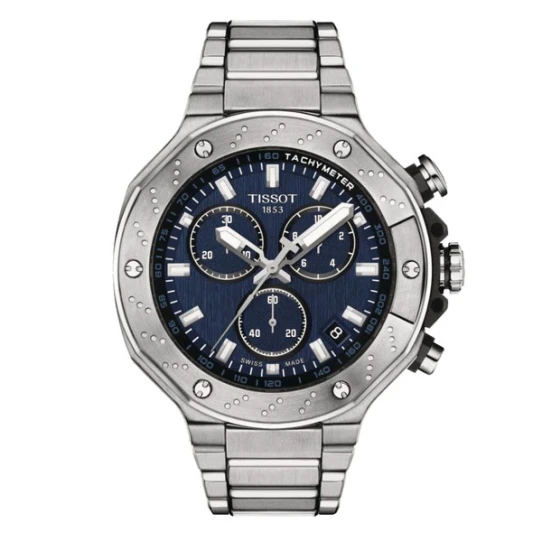 Tissot T141.417.11.041.00 T-Race Chronograph - Мъжки ръчен часовник с кварцов механизъм - корпус от Стомана - Стоманена верижка - цвят Син