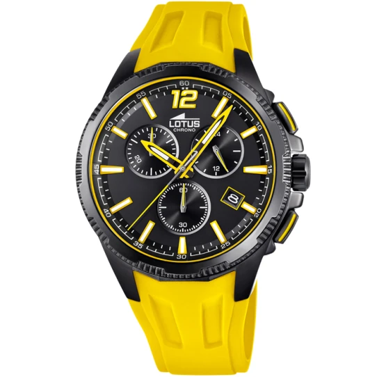 Мъжки ръчен часовник с кварцов механизъм - корпус от Стомана - Силиконова каишка - цвят Черен Жълт