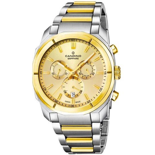 Мъжки ръчен часовник с кварцов механизъм - корпус от Стомана - Стоманена верижка - цвят Шампанско Жълт