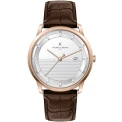 Мъжки ръчен часовник с кварцов механизъм - корпус от Стомана - Естествена кожа - цвят Бял Кафяв