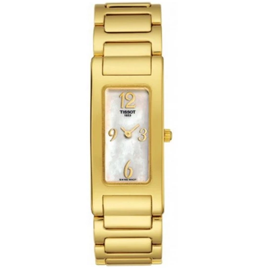 Дамски ръчен часовник с кварцов механизъм - корпус от Жълто злато 18К - Златна верижка - цвят Седеф Злато