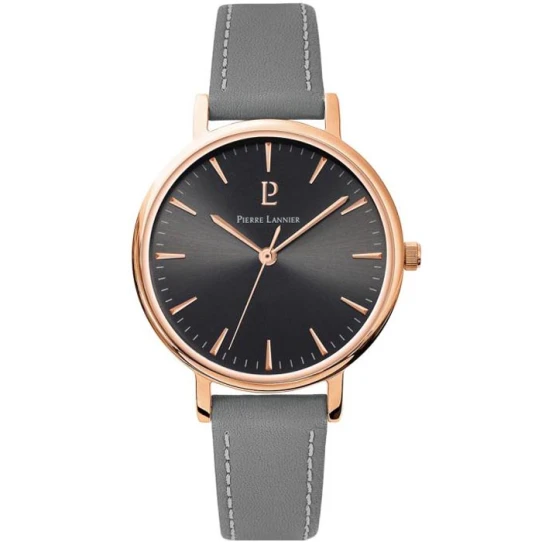 Дамски ръчен часовник с кварцов механизъм - корпус от Стомана - Естествена кожа - цвят Черен Черен