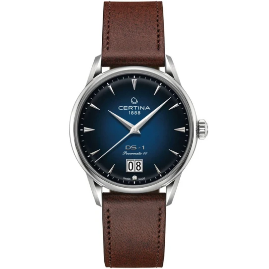 Мъжки ръчен часовник с автоматичен механизъм - корпус от Стомана - Естествена кожа - цвят Син Кафяв