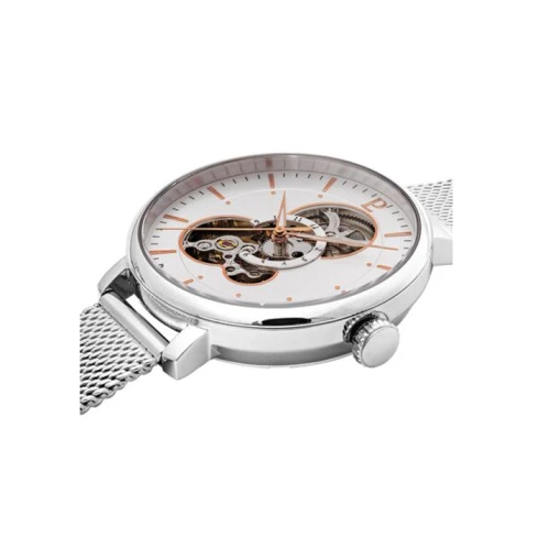 Дамски ръчен часовник с автоматичен механизъм - корпус от Стомана - Меш - цвят Скелетон Сив