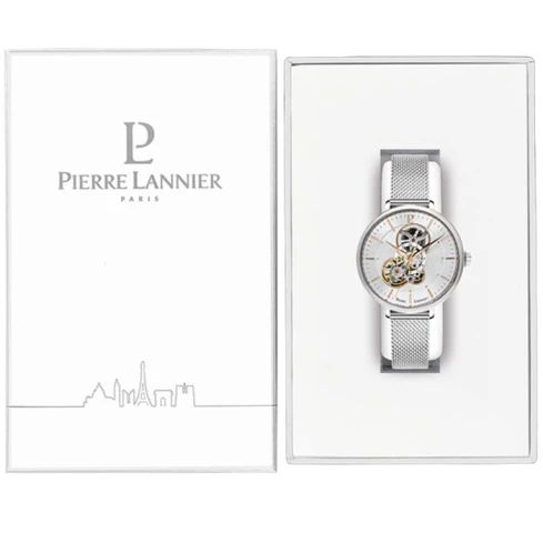 Дамски ръчен часовник с автоматичен механизъм - корпус от Стомана - Меш - цвят Скелетон Сив