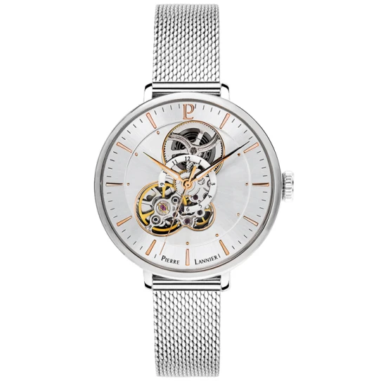 Дамски ръчен часовник с автоматичен механизъм - корпус от Стомана - Меш - цвят Скелетон Сив