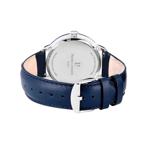 Мъжки ръчен часовник с кварцов механизъм - корпус от Стомана - Естествена кожа - цвят Син Син