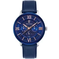 Мъжки ръчен часовник с кварцов механизъм - корпус от Стомана - Естествена кожа - цвят Син Син