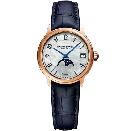 Дамски ръчен часовник с механичен механизъм - корпус от Стомана - Естествена кожа - цвят Седеф Син