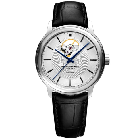 Мъжки ръчен часовник с автоматичен механизъм - корпус от Стомана - Естествена кожа - цвят Сребрист Черен