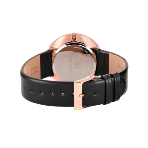 Мъжки ръчен часовник с кварцов механизъм - корпус от Стомана - Естествена кожа - цвят Черен Черен