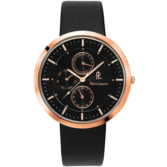 Мъжки ръчен часовник с кварцов механизъм - корпус от Стомана - Естествена кожа - цвят Черен Черен