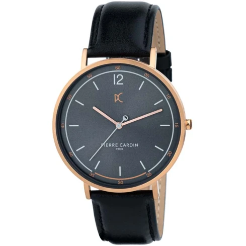 Мъжки ръчен часовник с кварцов механизъм - корпус от Стомана - Естествена кожа - цвят Сив Черен