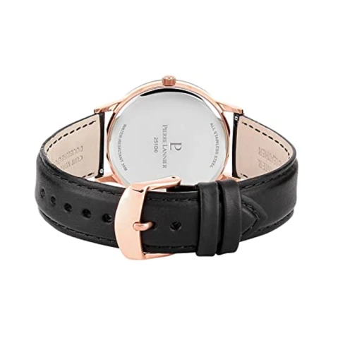 Мъжки ръчен часовник с кварцов механизъм - корпус от Стомана - Естествена кожа - цвят Черен Черен