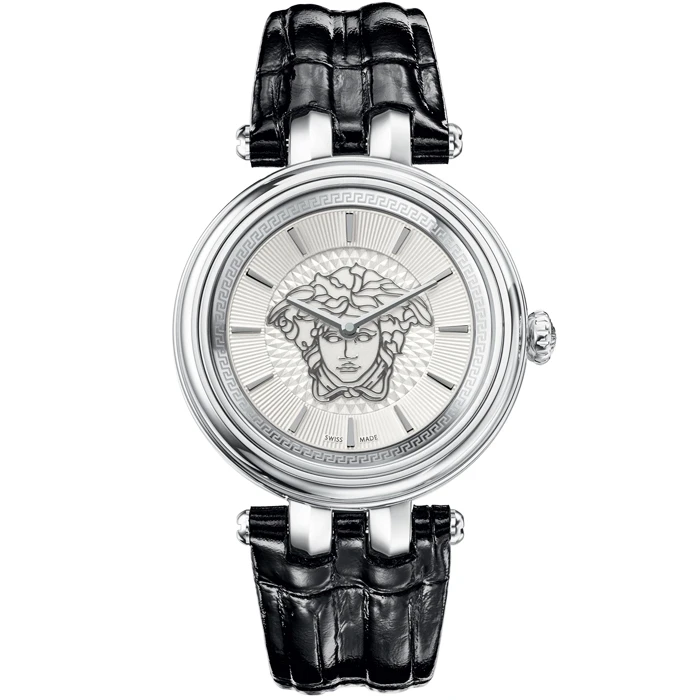 Дамски ръчен часовник с кварцов механизъм - корпус от Стомана - Естествена кожа - цвят Сив Черен