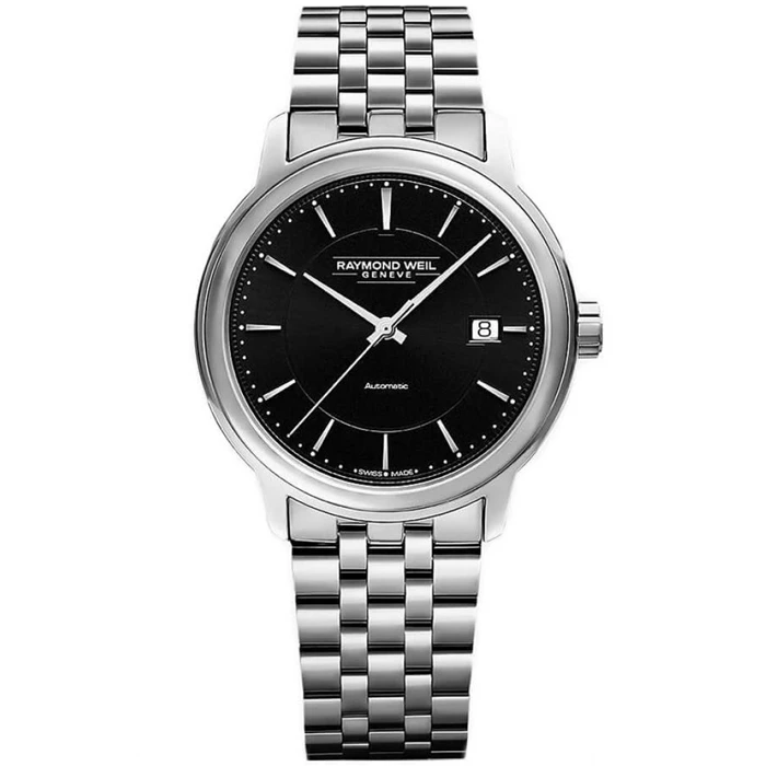 Мъжки ръчен часовник с автоматичен механизъм - корпус от Стомана - Стоманена верижка - цвят Черен Сив