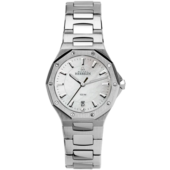 Дамски ръчен часовник с кварцов механизъм - корпус от Стомана - Стоманена верижка - цвят Седеф Сив