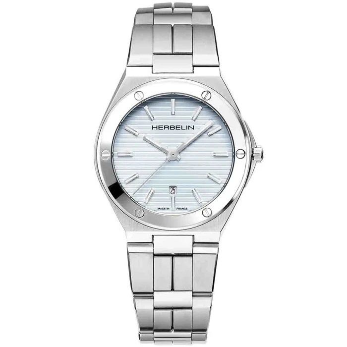 Дамски ръчен часовник с кварцов механизъм - корпус от Стомана - Стоманена верижка - цвят Син Сив