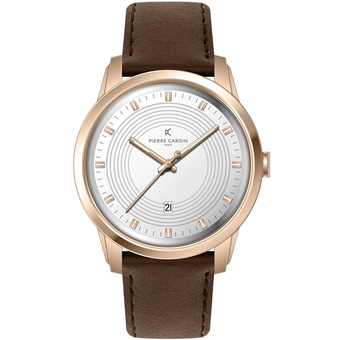 Мъжки ръчен часовник с кварцов механизъм - корпус от Стомана - Естествена кожа - цвят Бял Кафяв