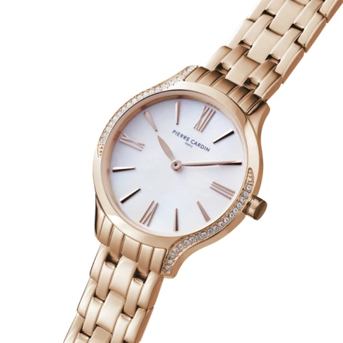 Дамски ръчен часовник с кварцов механизъм - корпус от Стомана - Стоманена верижка - цвят Седеф