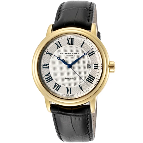 Мъжки ръчен часовник с автоматичен механизъм - корпус от Стомана - Естествена кожа - цвят Сребрист Черен