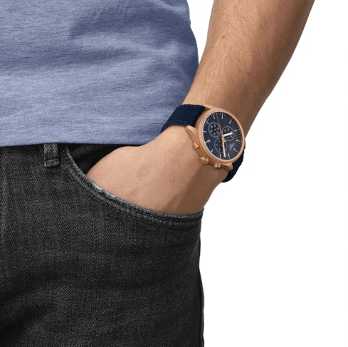 Мъжки ръчен часовник с кварцов механизъм - корпус от Стомана - Текстил - цвят Син Син
