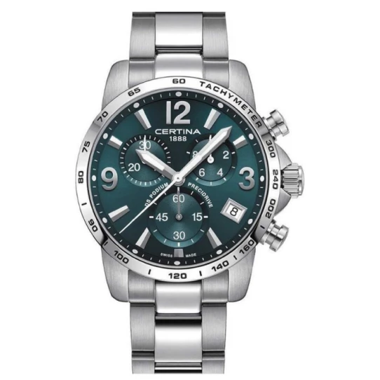 Мъжки ръчен часовник с кварцов механизъм - корпус от Стомана - Стоманена верижка - цвят Зелен Сив