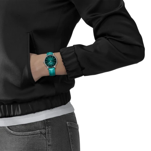 Дамски ръчен часовник с кварцов механизъм - корпус от Стомана - Синтетична кожа - цвят Тюркоаз Тюркоаз