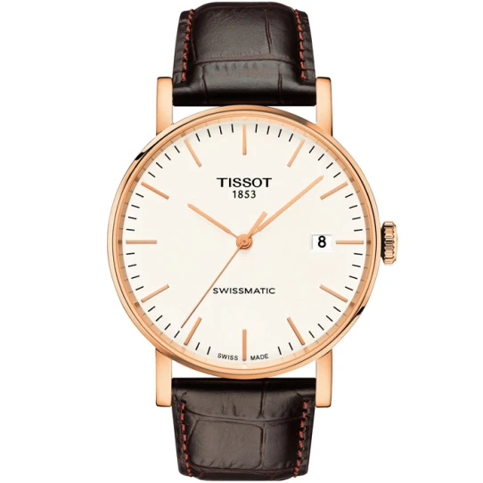 Мъжки ръчен часовник с автоматичен механизъм - корпус от Стомана - Естествена кожа - цвят Сребрист Кафяв