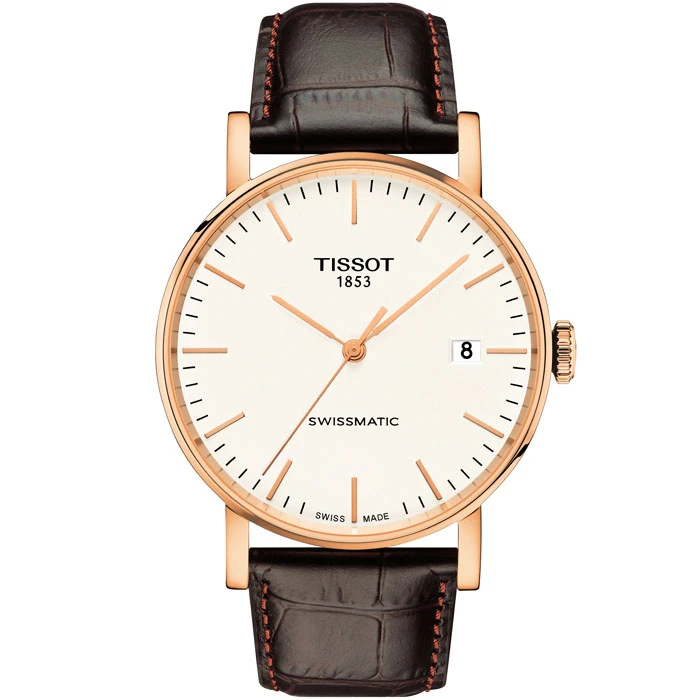 Мъжки ръчен часовник с автоматичен механизъм - корпус от Стомана - Естествена кожа - цвят Сребрист Кафяв