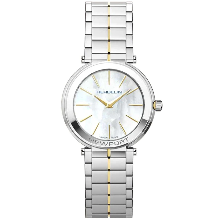 Дамски ръчен часовник с кварцов механизъм - корпус от Стомана - Стоманена верижка - цвят Седеф Злато