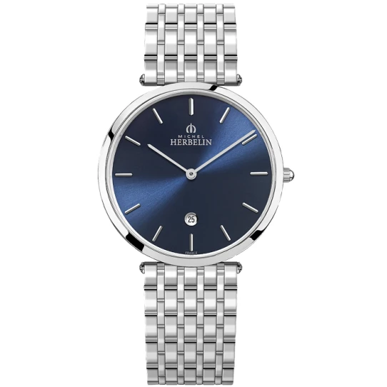 Мъжки ръчен часовник с кварцов механизъм - корпус от Стомана - Стоманена верижка - цвят Син Сив