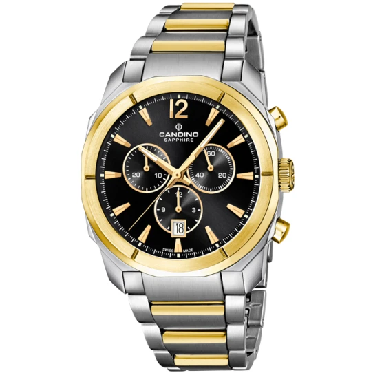 Мъжки ръчен часовник с кварцов механизъм - корпус от Стомана - Стоманена верижка - цвят Черен Жълт