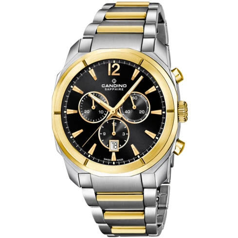 Мъжки ръчен часовник с кварцов механизъм - корпус от Стомана - Стоманена верижка - цвят Черен Жълт