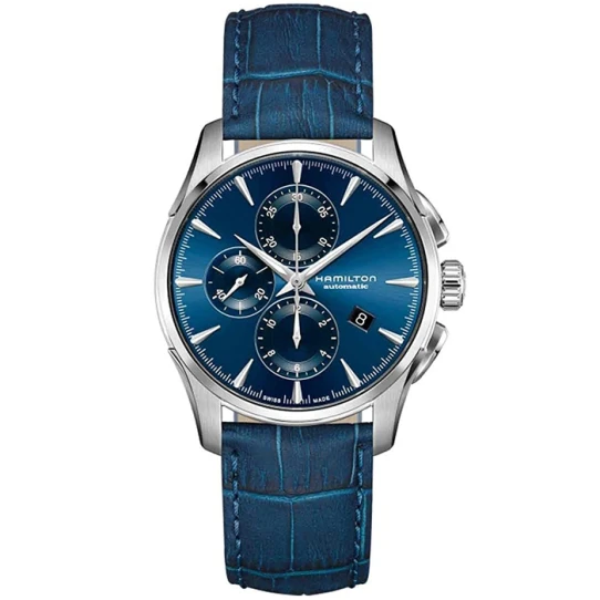 Мъжки ръчен часовник с автоматичен механизъм - корпус от Стомана - Естествена кожа - цвят Син Син