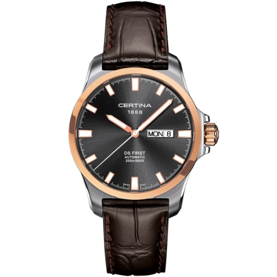 Мъжки ръчен часовник с автоматичен механизъм - корпус от Стомана - Естествена кожа - цвят Черен Кафяв