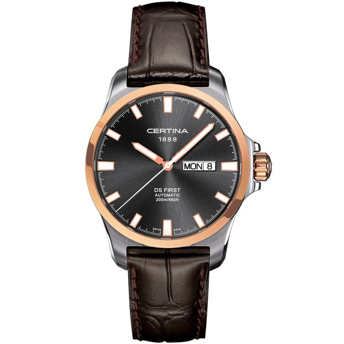 Мъжки ръчен часовник с автоматичен механизъм - корпус от Стомана - Естествена кожа - цвят Черен Кафяв