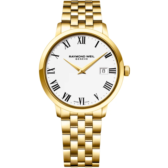 Мъжки ръчен часовник с кварцов механизъм - корпус от Стомана - Стоманена верижка - цвят Бял Злато