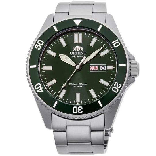 Мъжки ръчен часовник с автоматичен механизъм - корпус от Стомана - Стоманена верижка - цвят Зелен Сив